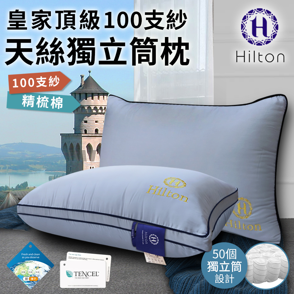 希爾頓100支紗頂級天絲獨立筒枕-銀灰色/單顆入