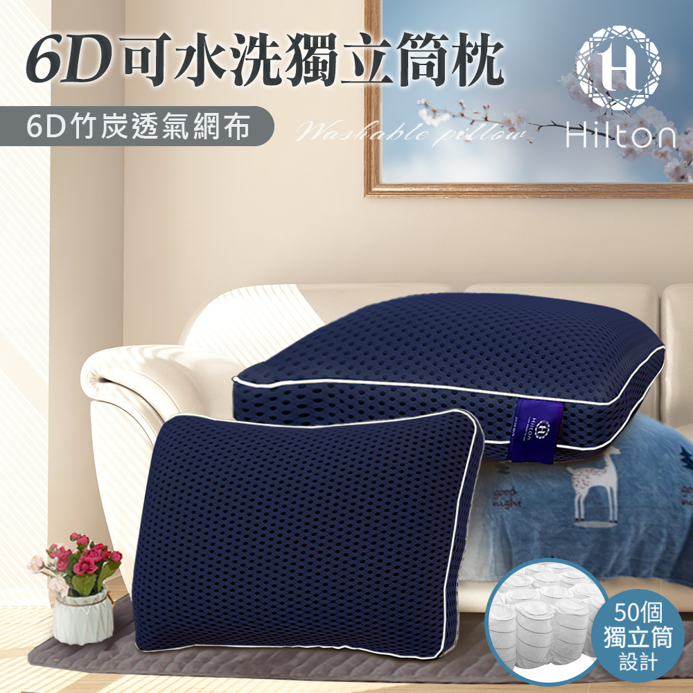 希爾頓6D可水洗獨立筒枕單顆入(/雙面深藍網