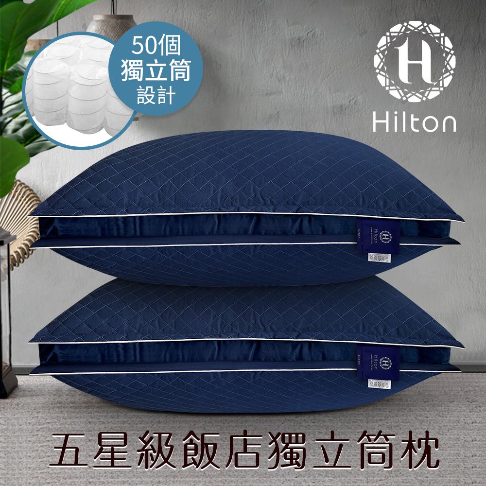 希爾頓菱格紋獨立筒藍色枕70*43/單顆入